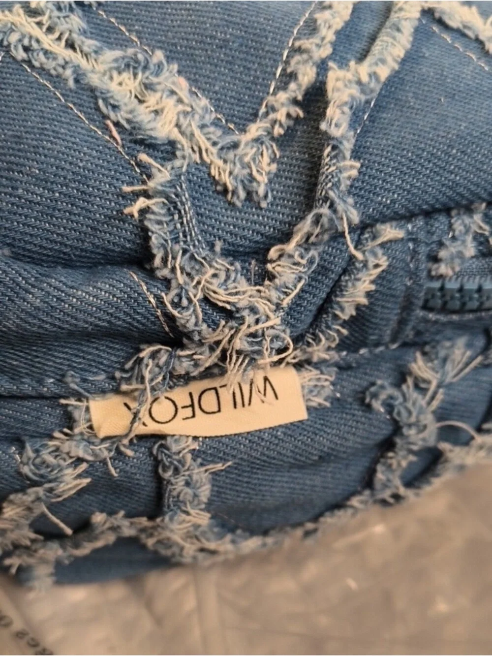 Wildfox Frayed Denim Blue Mini Backpack Crossbody